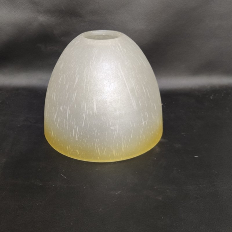Hand-painted frosted glass dome shade with amber yellow gradient rim and white speckled texture, E27 fitter.