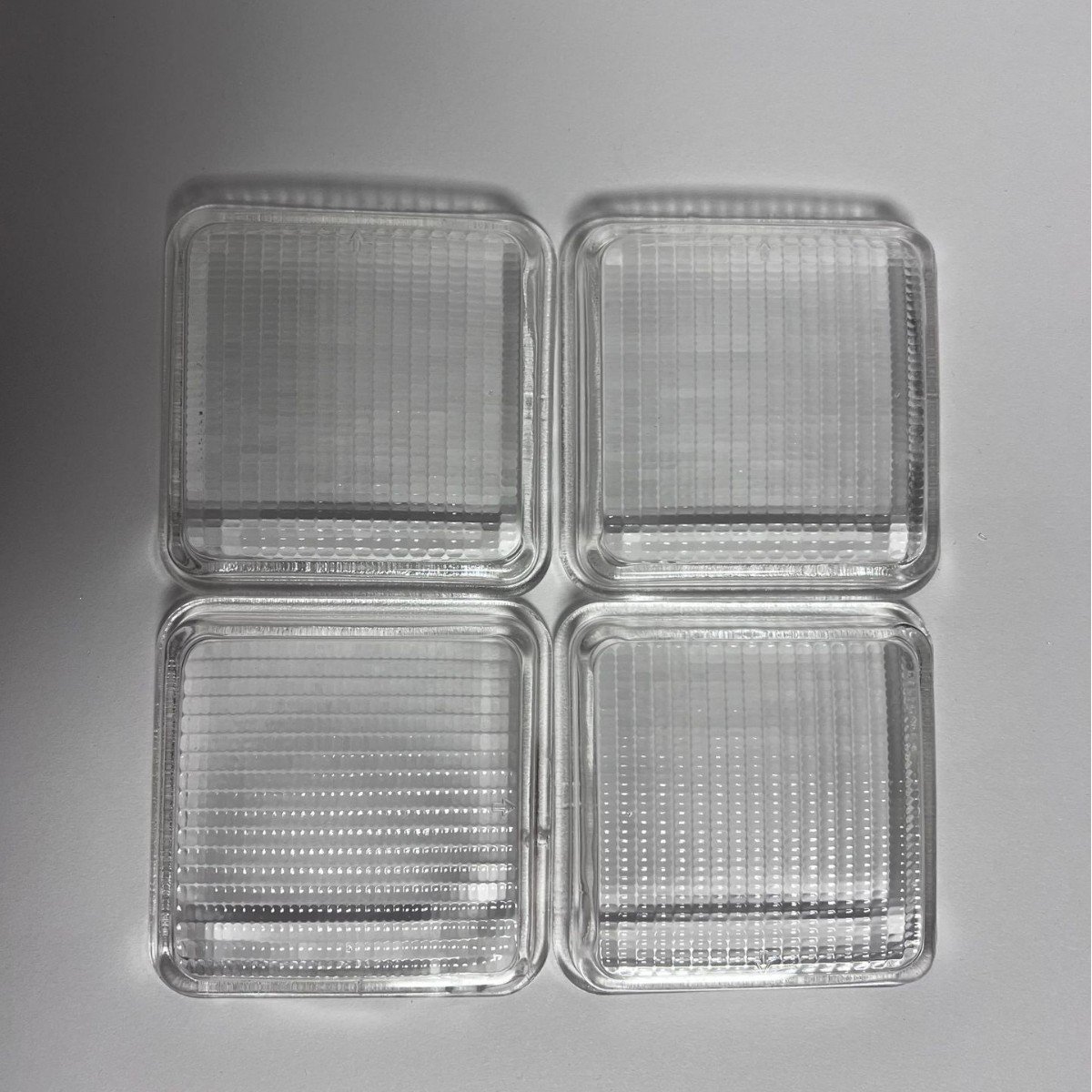 Square tempered glass work light lenses with prismatic pattern, heavy duty replacement for Caterpillar excavators, forklifts, and construction vehicle headlights