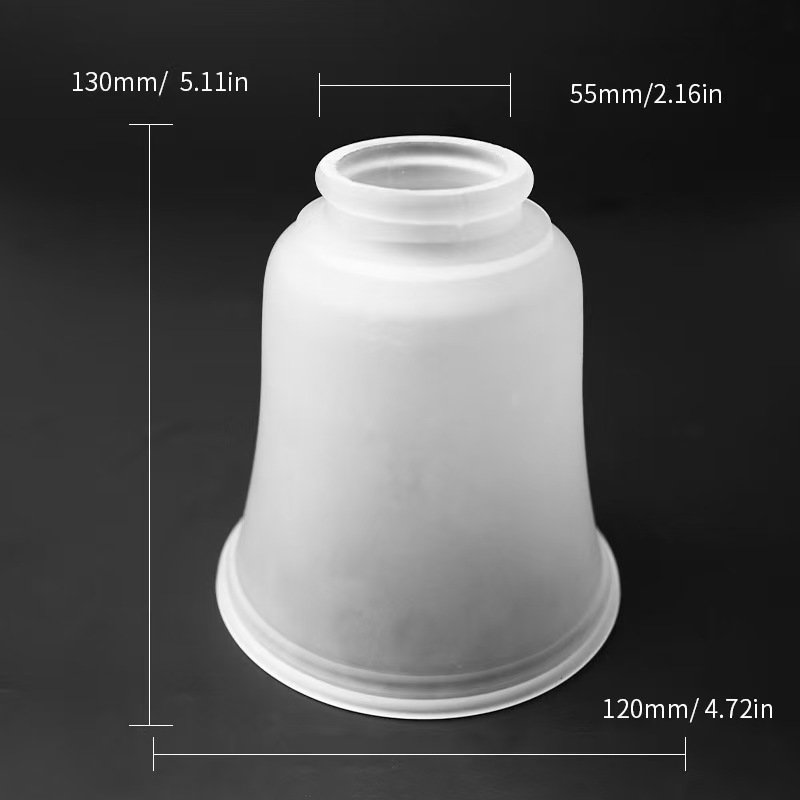Frosted glass bell shade with 2-1/8 inch lip fitter replacement for ceiling fans and vanity lights.