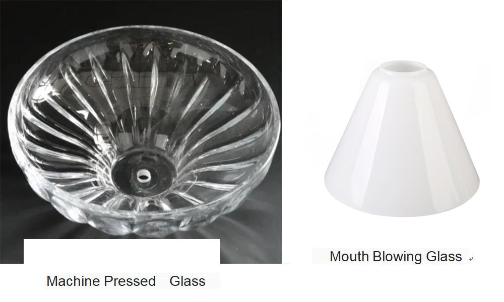 Comparison of machine pressed glass lens vs mouth blown glass globe manufacturing processes for lighting fixtures
