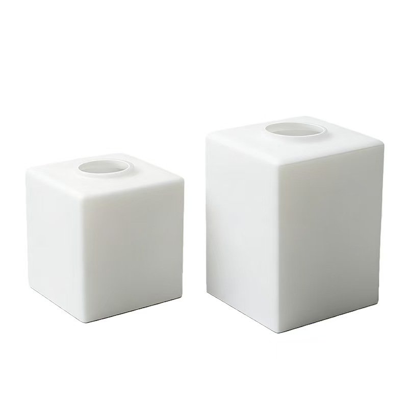 Opal white cubic glass shade replacement for modern wall sconces and pendant lights.