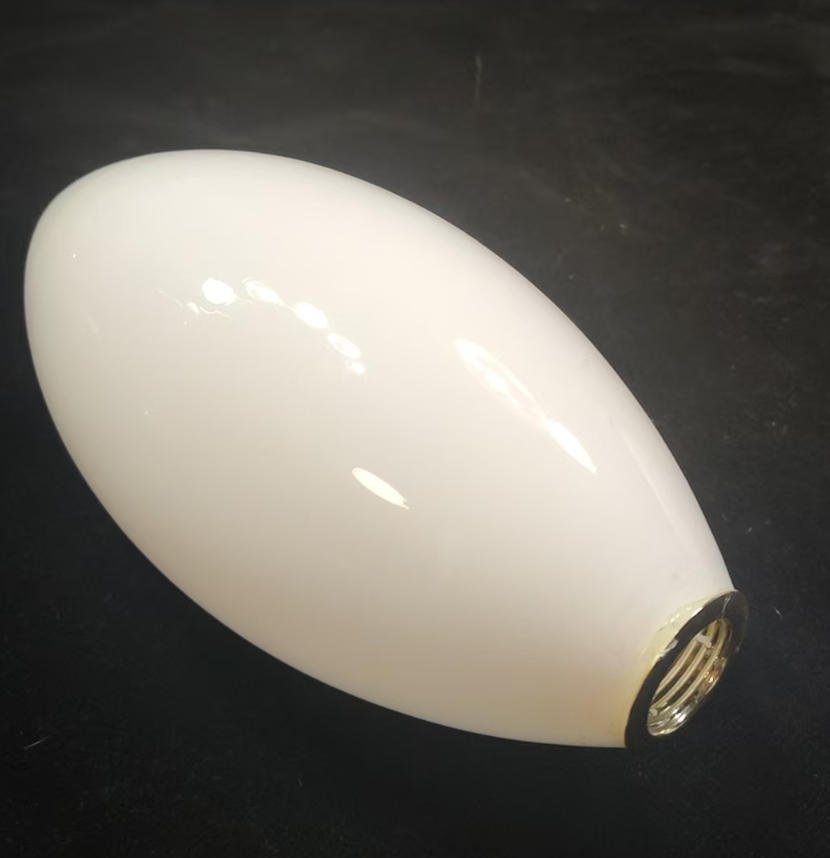 Glossy opal white egg-shaped glass shade with G9 threaded metal collar for screw-on chandelier replacement.
