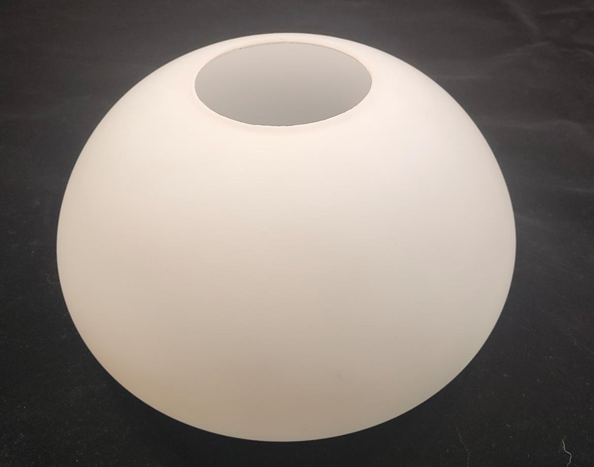 Matte opal white frosted glass globe lamp shade replacement with top opening for pendant lights and ceiling fixtures.